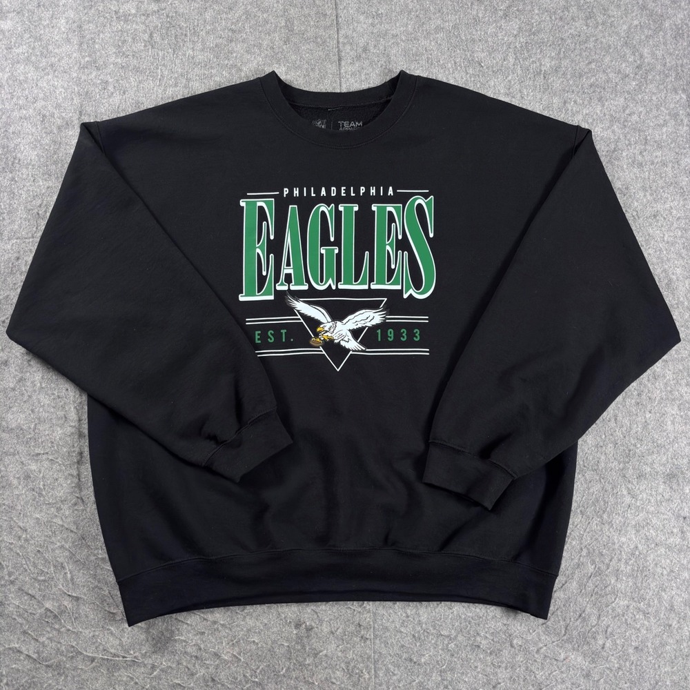 NFL Team Apparel Philadelphia Eagles Sweatshirt Mens 2XL Black Vintage Logo Crew